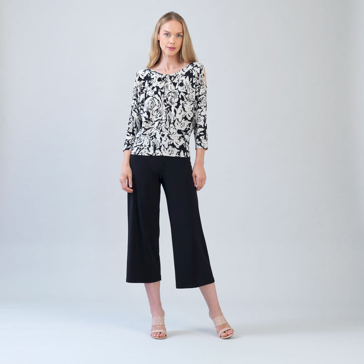 Open Shoulder Blouson Waist Top - Abstract Rose - Final Sale