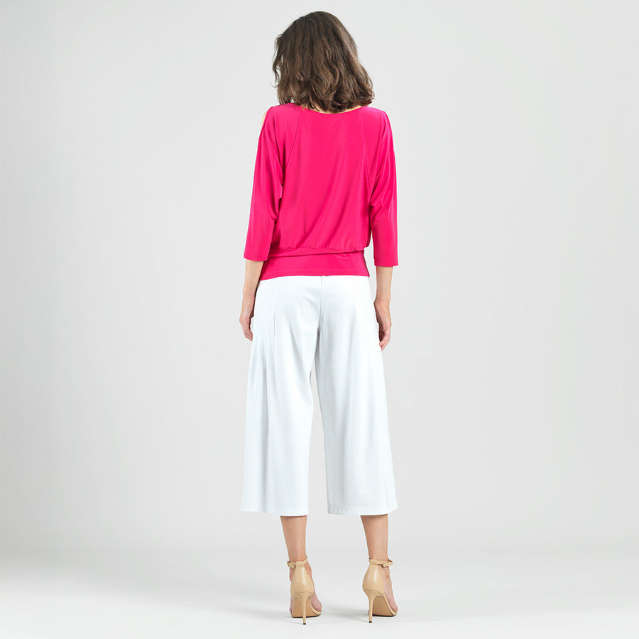 Open Shoulder Blouson Waist Top - Hot Pink