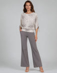 Shimmer Textile - Pull-Tie Cuff Blouson Top - Croc Scale - Final Sale