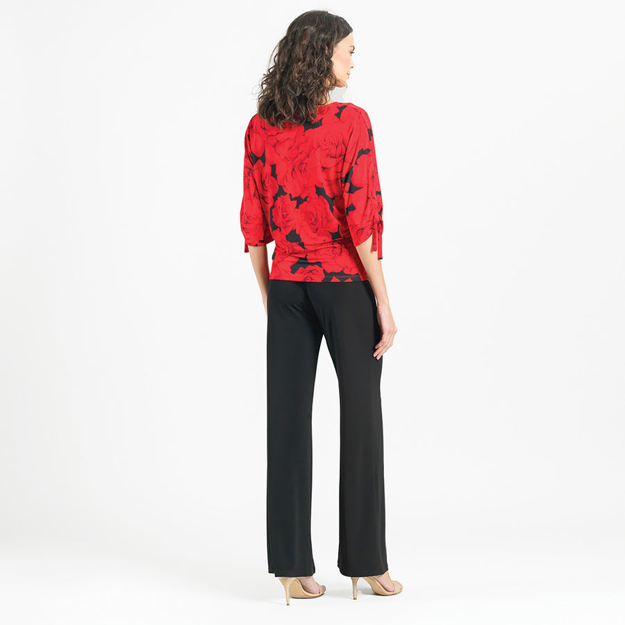 Pull-Tie Cuff Blouson Top - Rose Floret