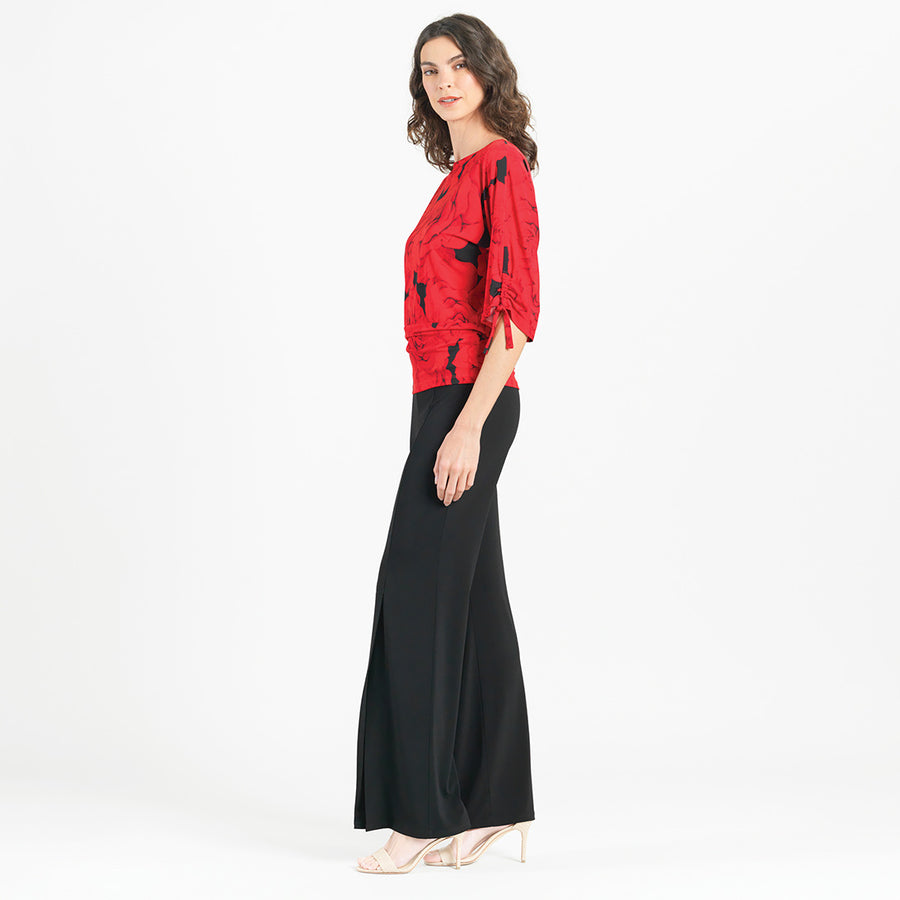Pull-Tie Cuff Blouson Top - Rose Floret