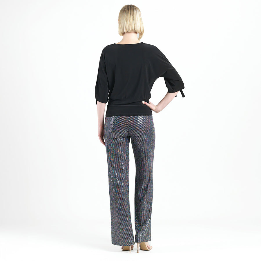 Pull-Tie Cuff Blouson Top - Black