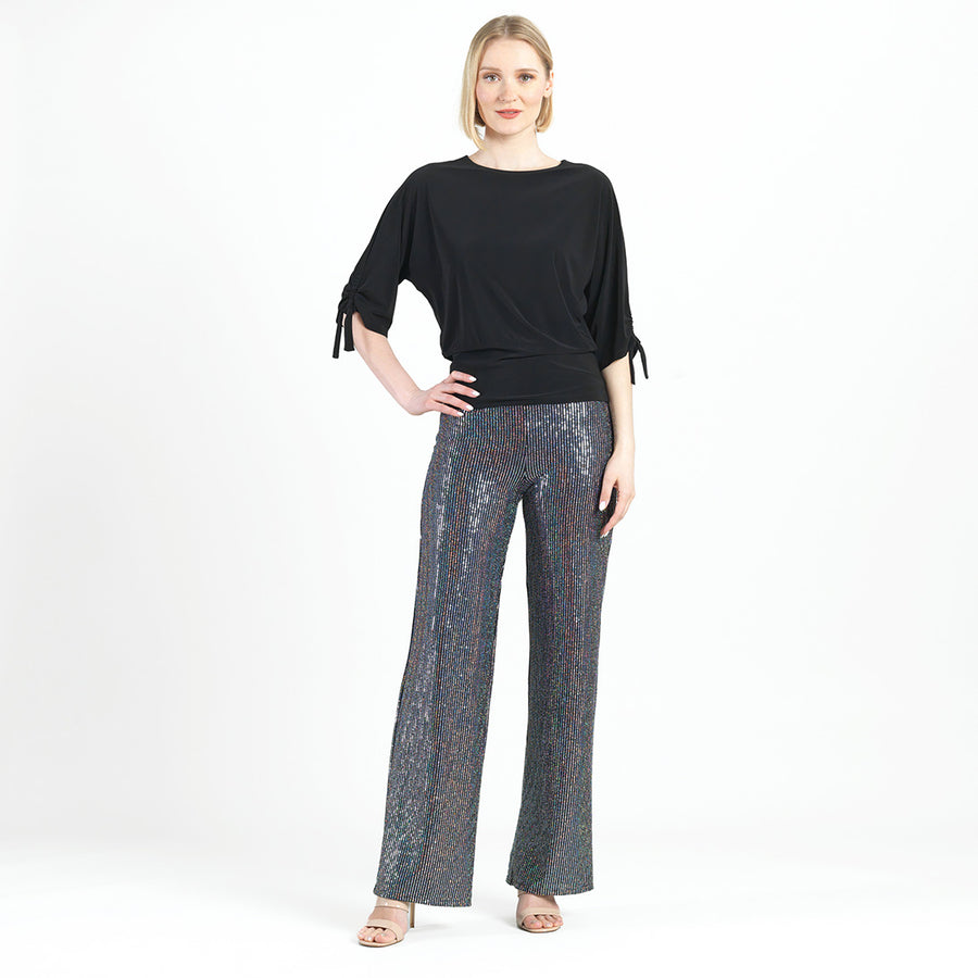 Pull-Tie Cuff Blouson Top - Black