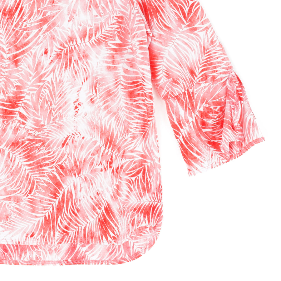 Light Knit - Tie Cuff Top - Palm Branch-Coral