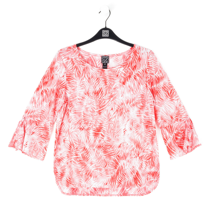 Light Knit - Tie Cuff Top - Palm Branch-Coral