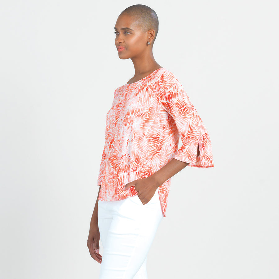 Light Knit - Tie Cuff Top - Palm Branch-Coral