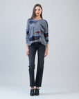 Cozy Texture - Loose Cut Side Tipped Sweater - Abstract Horizon