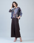 Rayon-Ponte Knit - Pleated Wide Leg Pocket Pant - Brown