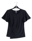 Flounce Sleeve Stitch Overlay Top - Black