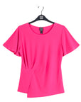 Flounce Sleeve Stitch Overlay Top - Hot Pink