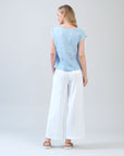 Soft Cotton - Cap Sleeve Stitch Overlay Top - Powder Blue