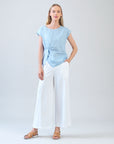 Soft Cotton - Cap Sleeve Stitch Overlay Top - Powder Blue
