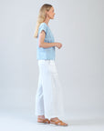 Soft Cotton - Cap Sleeve Stitch Overlay Top - Powder Blue