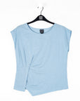 Soft Cotton - Cap Sleeve Stitch Overlay Top - Powder Blue