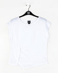 Soft Cotton - Cap Sleeve Stitch Overlay Top - White