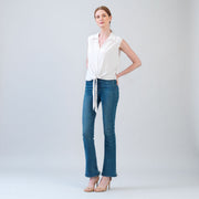 Soft Pleat Knit - Sleeveless Button Down Tie Hem Top - Ivory - Final Sale!