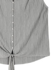 Soft Pleat Knit - Sleeveless Button Down Tie Hem Top - Olive