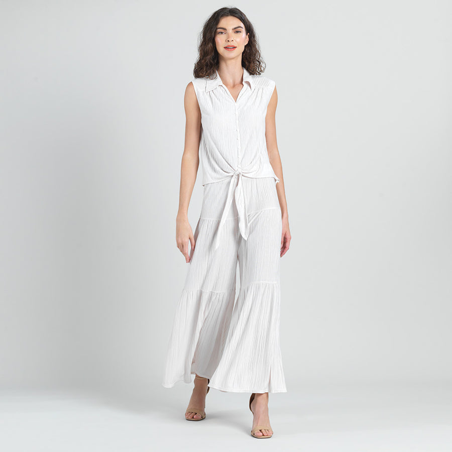 Soft Pleat Knit - Tiered Skirt-Pant - Ivory