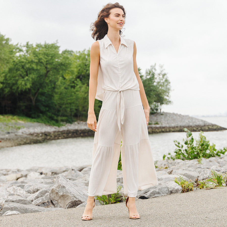 Soft Pleat Knit - Tiered Skirt-Pant - Ivory - Limited Sizes!