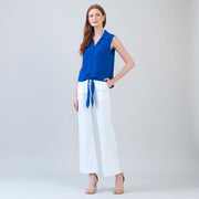 Soft Textured Rayon - Sleeveless Button Down Tie Hem Top - Cobalt
