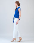 Soft Textured Rayon - Sleeveless Button Down Tie Hem Top - Cobalt