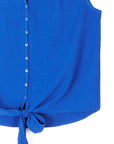 Soft Textured Rayon - Sleeveless Button Down Tie Hem Top - Cobalt