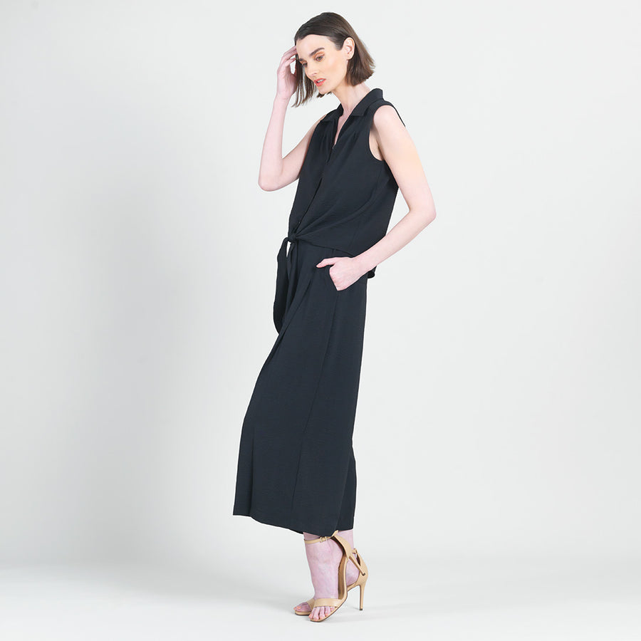 Soft Textured Rayon - Side Pocket Culotte Pant - Black