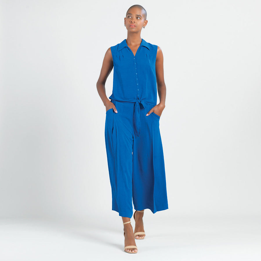 Soft Textured Rayon - Side Pocket Culotte Pant - Cobalt