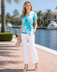 Surplice Faux Wrap Side Tie Top - Ocean Petal - Final Sale