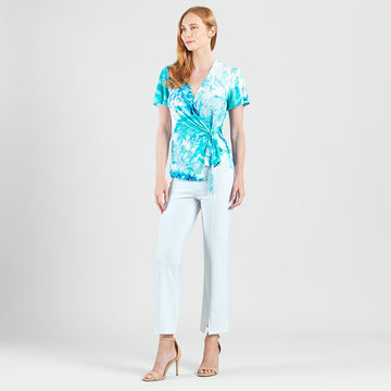 Surplice Faux Wrap Side Tie Top - Ocean Petal