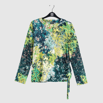 Cozy Texture - Side Pull-Tie Sweater Top - Floral Patch