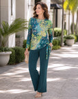 Cozy Texture - Side Pull-Tie Sweater Top - Floral Patch - Final Sale