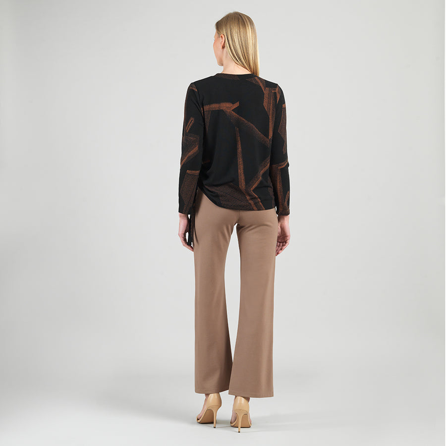 Lightweight Cozy - Side Pull-Tie Sweater Top - Linear Geo