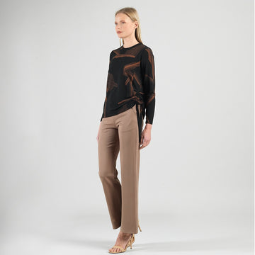 Lightweight Cozy - Side Pull-Tie Sweater Top - Linear Geo