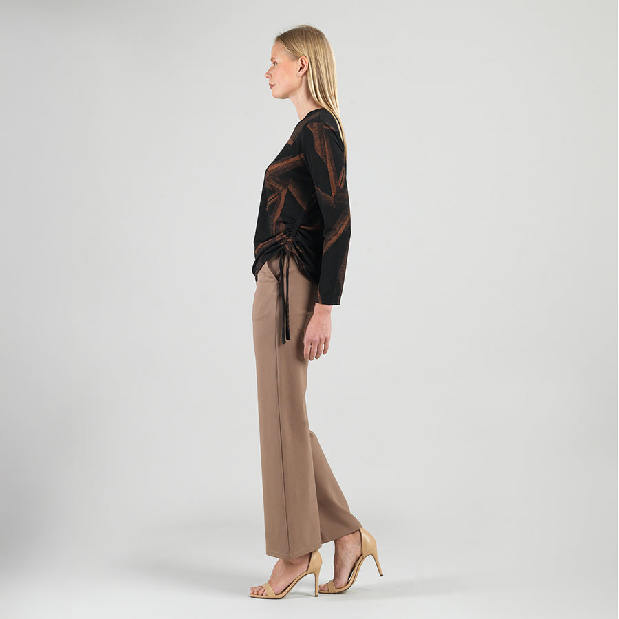 Lightweight Cozy - Side Pull-Tie Sweater Top - Linear Geo