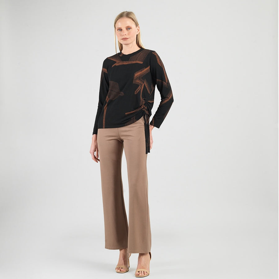 Lightweight Cozy - Side Pull-Tie Sweater Top - Linear Geo