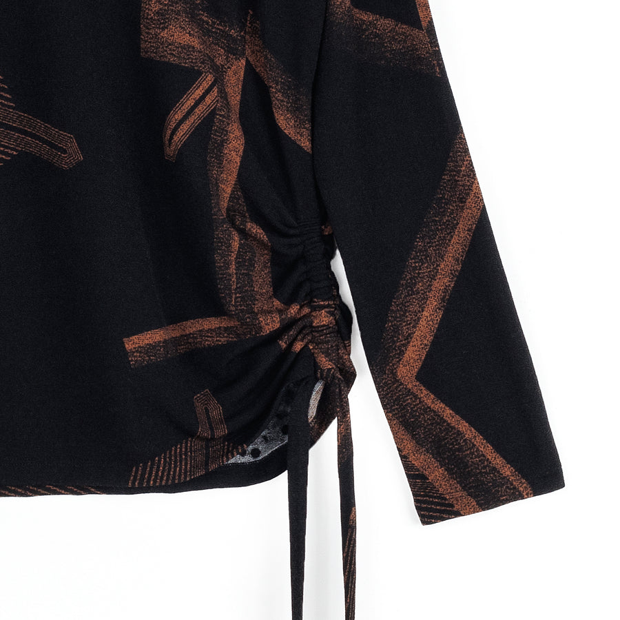 Lightweight Cozy - Side Pull-Tie Sweater Top - Linear Geo