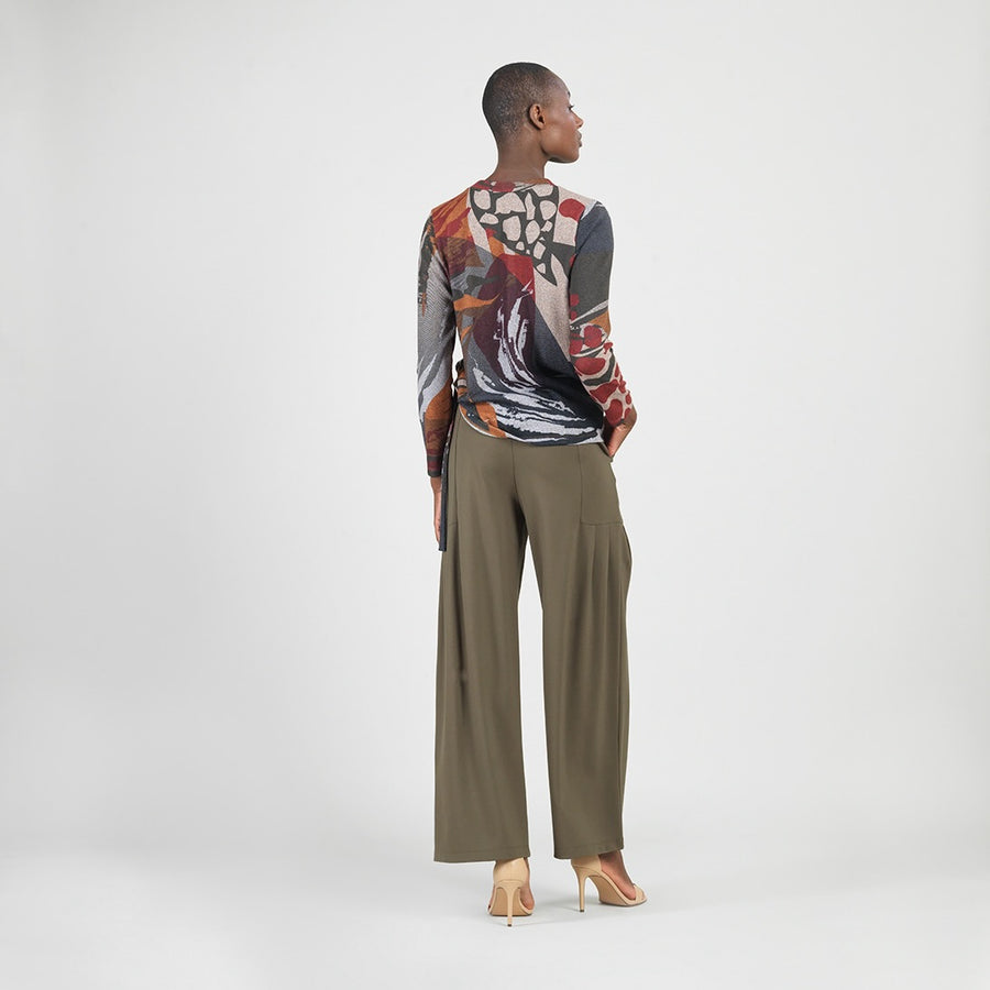 Cozy Knit - Side Pull-Tie Sweater Top - Abstract Harvest