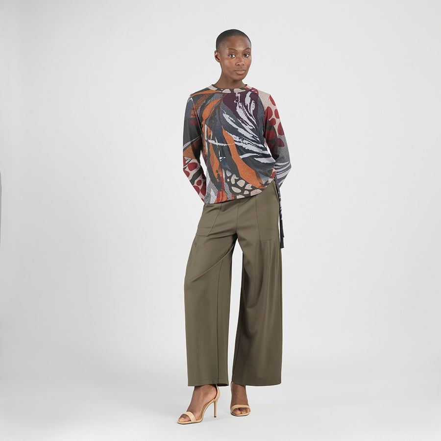 Cozy Knit - Side Pull-Tie Sweater Top - Abstract Harvest