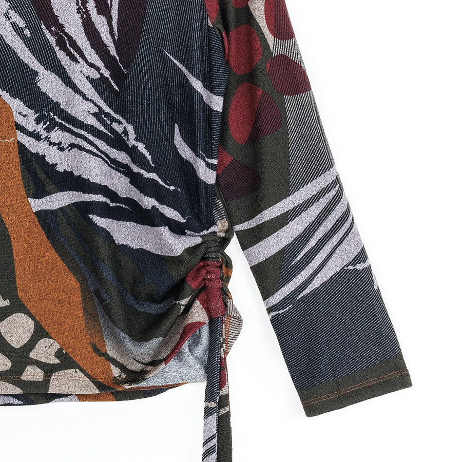 Cozy Knit - Side Pull-Tie Sweater Top - Abstract Harvest