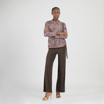 Cozy Knit - Side Pull-Tie Sweater Top - Leopard Motif