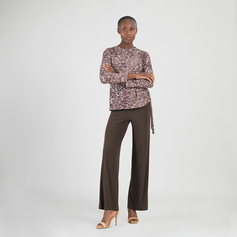 Cozy Knit - Side Pull-Tie Sweater Top - Leopard Motif