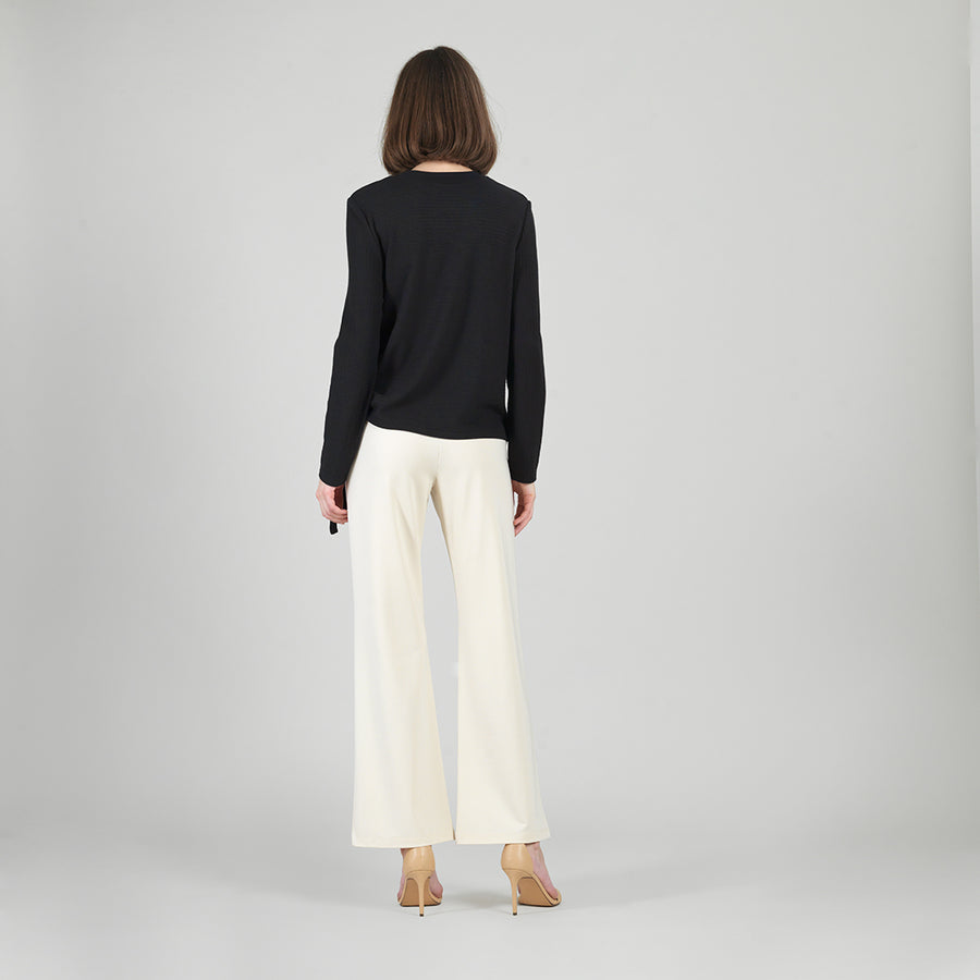 Soft Ribbed - Side Pull-Tie Sweater Top - Black