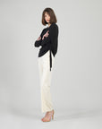 Soft Ribbed - Side Pull-Tie Sweater Top - Black