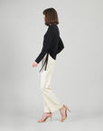 Soft Ribbed - Side Pull-Tie Sweater Top - Black
