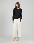 Soft Ribbed - Side Pull-Tie Sweater Top - Black