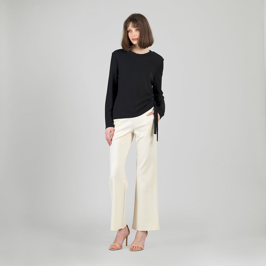 Soft Ribbed - Side Pull-Tie Sweater Top - Black