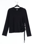 Soft Ribbed - Side Pull-Tie Sweater Top - Black
