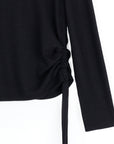 Soft Ribbed - Side Pull-Tie Sweater Top - Black
