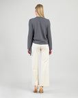 Soft Ribbed - Side Pull-Tie Sweater Top - Charcoal